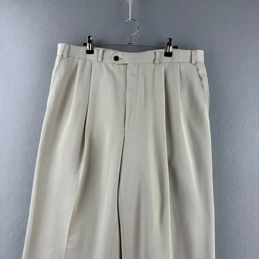 Vintage Polo Ralph Lauren Pants Mens Fits 35x31 Cream Rayon Blend Pleated Baggy